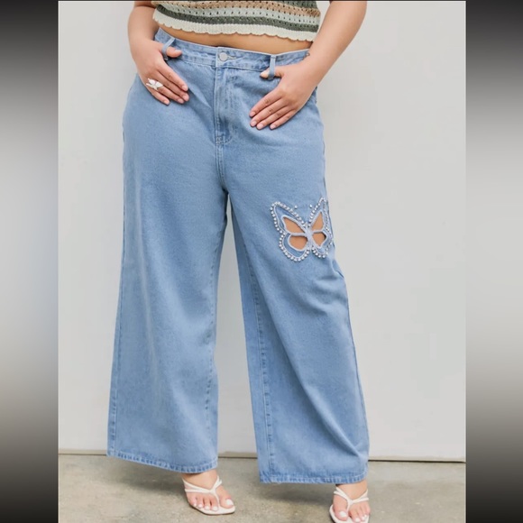 Cider Jeans Cider Butterfly Cut Out Straight Leg Jeans Sz Xl Poshmark